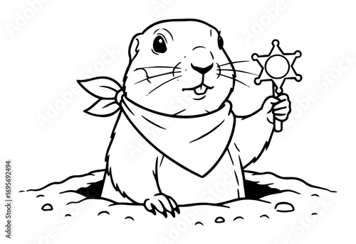 sheriff groundhog holding star cartoon vector