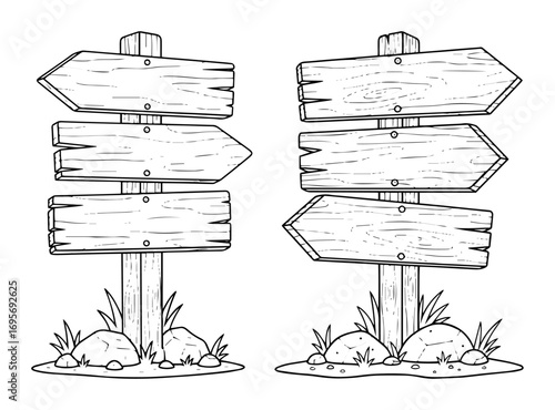 rustic wooden arrow signpost set hand drawn