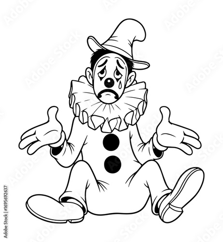 sad crying clown cartoon character vector illustration