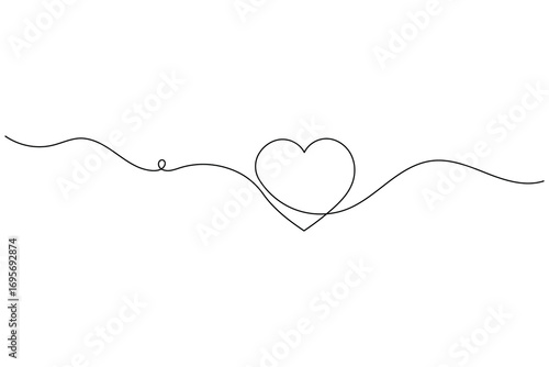 Heart shape one line art illustration minimal romantic love shape isolate outline vector