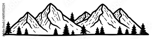 mountain range with pine forest landscape vector