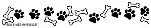 dog paw print and bone seamless border pattern