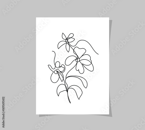 One line art Doodle floral border with blooming among  Minimalist black linear design isolated on white background. Vector illustration