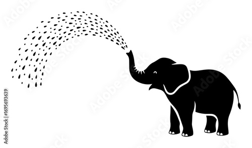 cartoon elephant spraying water black and white drawing