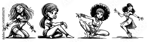 vector sexy cartoon dancer girl twerk poses