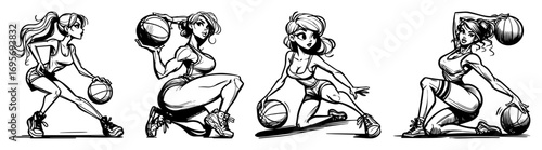 basketball girl pin-up athlete character set