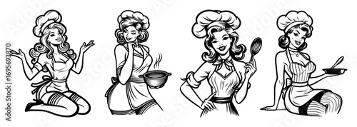 retro kitchen pin-up girl cooking set