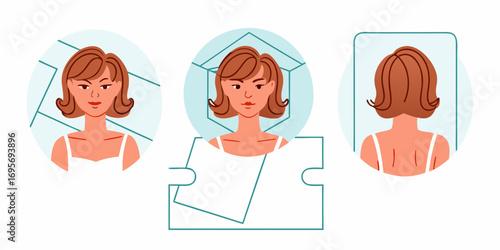 Stylized illustration of a woman from the front side and back with puzzle pieces