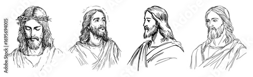 jesus christ portrait sketch set vector illustration