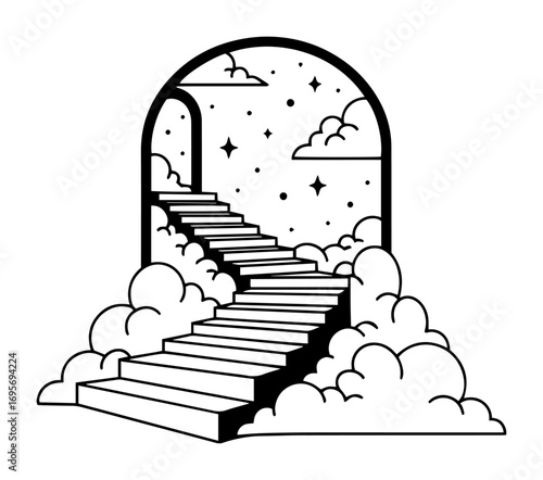 vector stairway to heaven archway with clouds moon and stars
