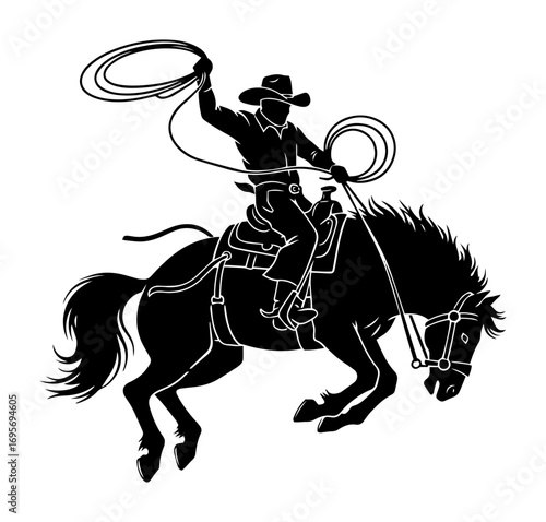 rodeo cowboy on bucking horse silhouette vector logo