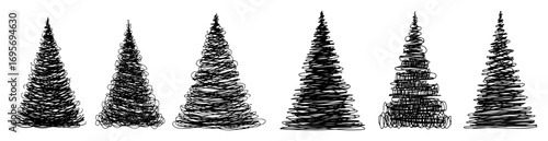 scribble christmas tree abstract doodle vector set