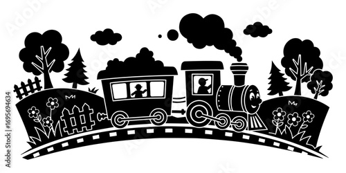 cute cartoon train silhouette vector illustration for kids