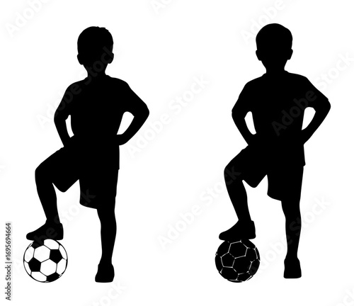 boy silhouette with soccer ball vector