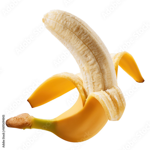 A partially peeled ripe yellow banana isolated transparent background perfect for healthy eating tropical fruit concepts