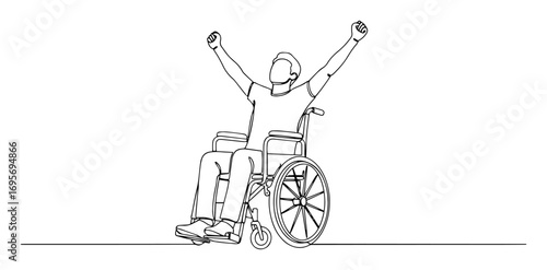 happy person in wheelchair continuous one line drawing