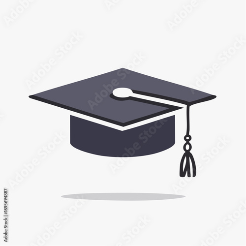 Mortarboard hat icon representing higher education, knowledge, and the successful completion of university studies on a white background