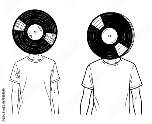 vinyl record head people surreal music concept vector