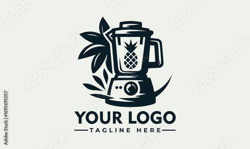 Stylized logo featuring a blender with a pineapple design, surrounded by leaves, and placeholder text for a company.