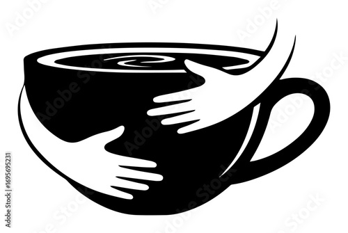 hands hugging coffee cup logo vector icon