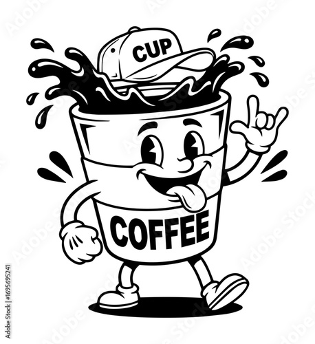 retro coffee cup cartoon character mascot vector