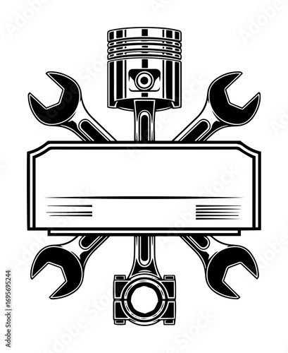 vintage garage service logo with piston and wrench vector