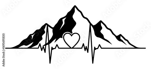 mountain heartbeat love hiking adventure vector logo