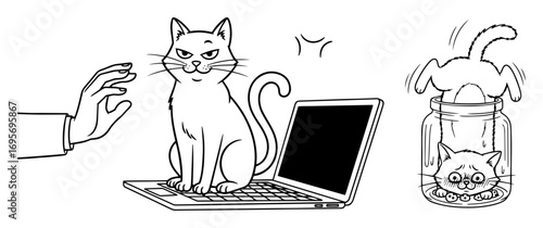 funny cat life cartoon meme vector illustration set