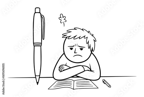 frustrated boy with writers block cartoon vector