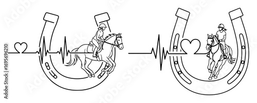 equestrian heartbeat with horses and horseshoe design