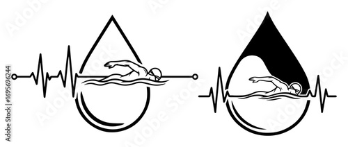 heartbeat with swimmer and water drop vector