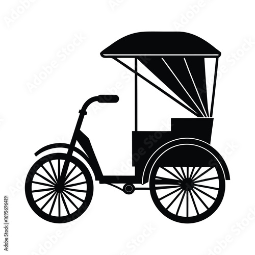 a black and white illustration of a rickshaw