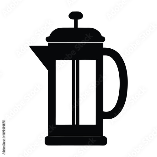 An old coffee grinder and antique metal pot sit isolated against a white background with a single glass mug