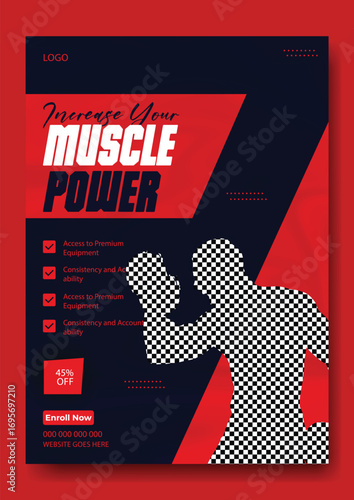Muscular man holding a yellow sponge in a fitness advertisement for muscle power supplement
