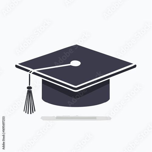 Flat vector illustration of a graduation cap with tassel. An isolated icon representing academic achievement, university education, and commencement ceremony
