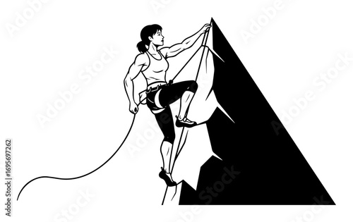 woman rock climbing mountain peak silhouette vector