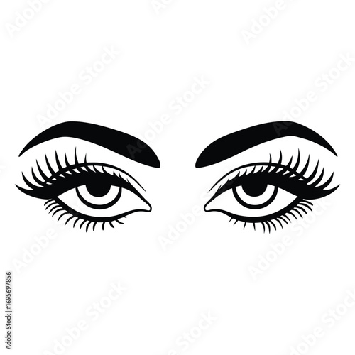 a black and white illustration of a woman's eyes