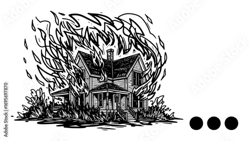 burning house on fire vintage engraving vector