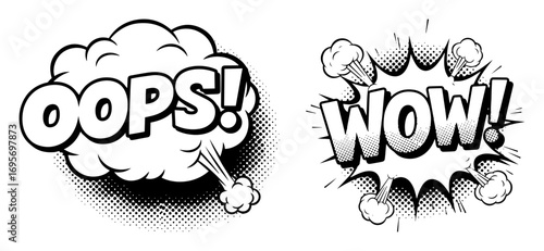 oops and wow comic speech bubble set pop art vector