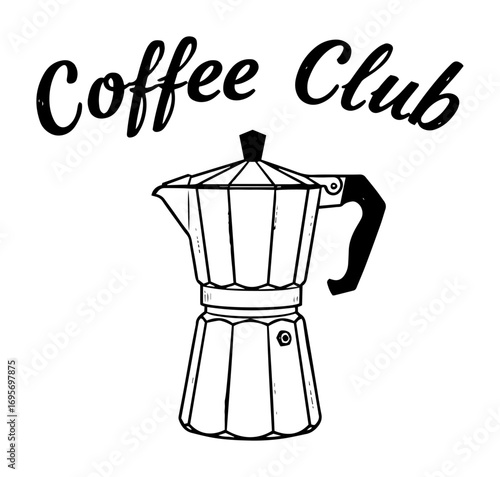 coffee club vintage logo with moka pot illustration