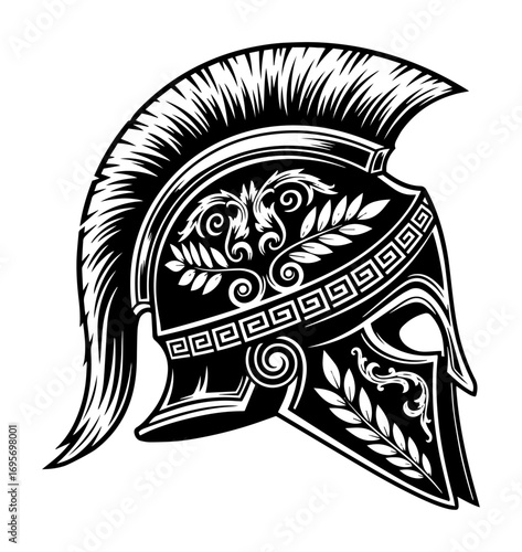 ancient spartan warrior helmet vintage vector illustration