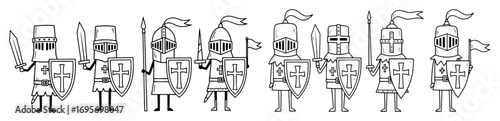 cute cartoon crusader knights army vector set