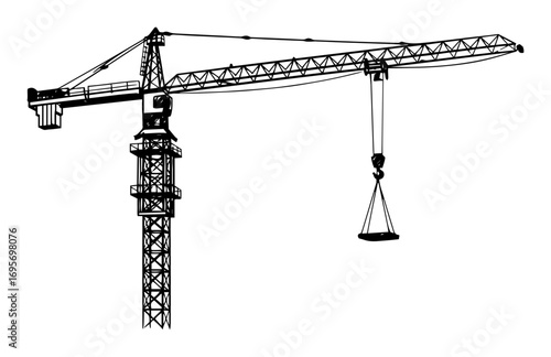 tall construction crane with hanging weight line drawing