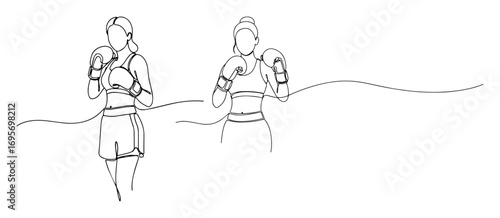 continuous one line drawing of two female boxers