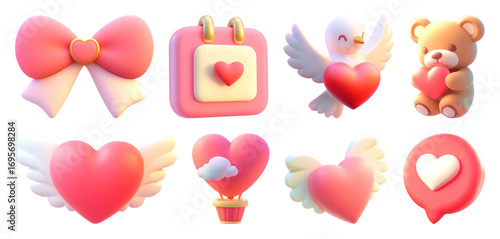 Quadro su tela PNG Cute 3D heart-themed icons, element set on transparent background