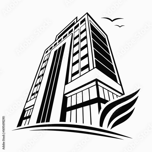 a black and white logo of a building