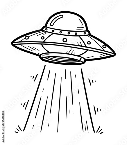 ufo flying saucer with abduction beam doodle sketch