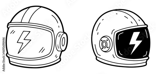 astronaut space helmet doodle sketch set