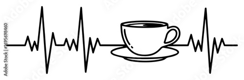 coffee cup on a heartbeat pulse line ekg vector icon