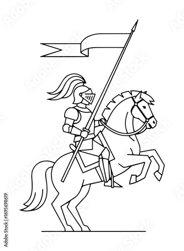 gallant knight jousting on horse with lance vector illustration
